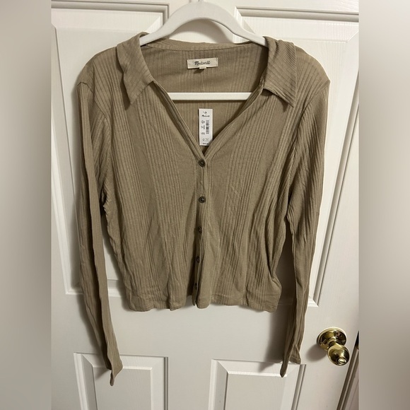 Madewell Drill Khaki Variegated Rib V-Neck Polo Shirt Size XXL NWT - Picture 2 of 6